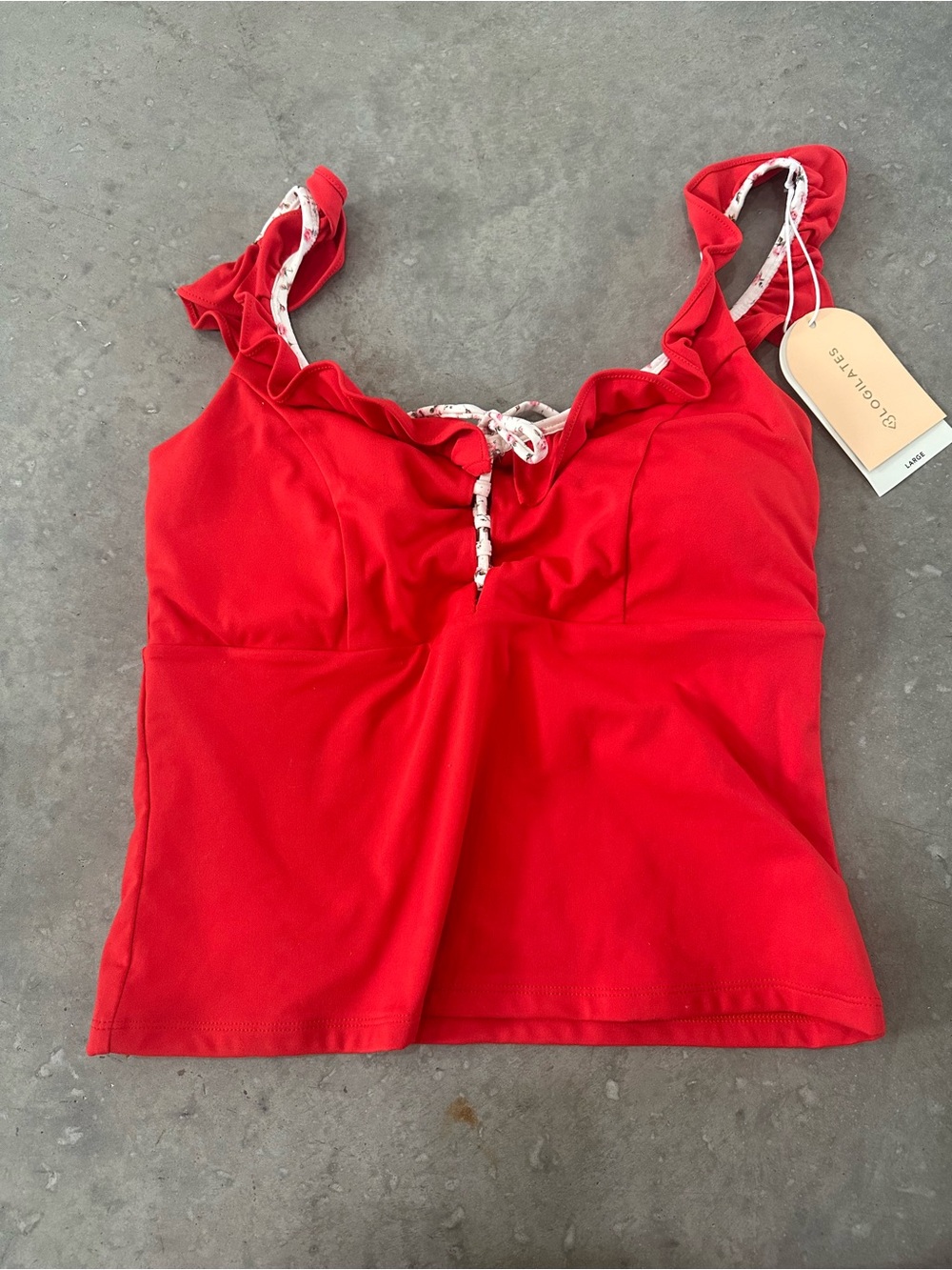 Blogilates Red Ruffle-Trim Active Top with Tie Detail